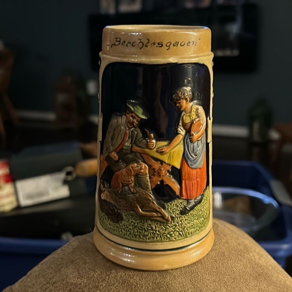 Antique 1904 German Stoneware Beer Stein – Dated – Relief‎ Scene – Pre-WWI